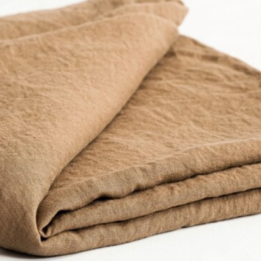 100% European Flax Linen 42" Handmade Round Tablecloth in Sand Brown